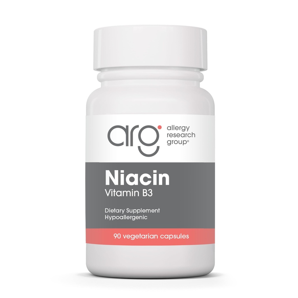 Allergy Research Group Niacin Supplement - Vitamin B3 til mænd og kvinder, Niacin med flush, Nicotinsyre, NAD, 250 mg vegetariske kapsler - 90 Tæl