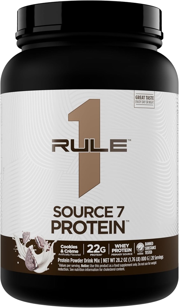 Regel 1 Source 7 Protein - Decadent Flavor, Velvety Glat Texture, 22g Anytime Protein, og 10g naturligt occurring EAA Per servering fra 7 Premium Kilder (1,8 pounds *, Cookies & Cream)