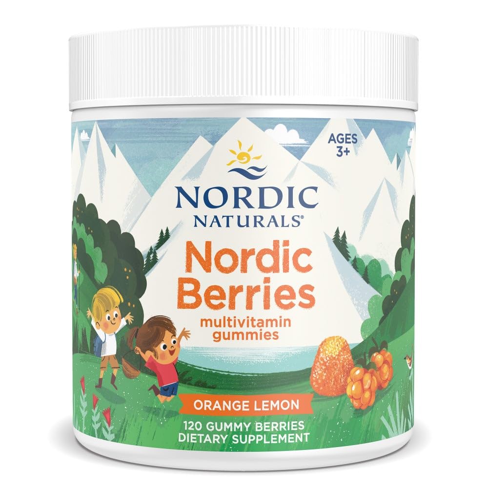 Nordic Naturals Nordic Berries, Citrus - 120 Gummy Berries - Great- Tasting Multivitamin for Age 2 + - Vækst, Udvikling, Optimal Wellness - Non- GMO, Vegetar - 30 Servering