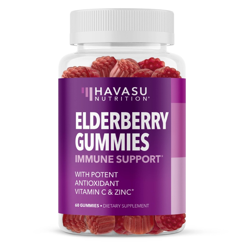 Sambucus Elderberry Gummies for voksne - immunsupporttillæg med C-vitamin og zink - Forbedret formel for daglig forsvar - 60 Greve, 1 måned Tilgang, Berry Flavor - Praktisk Wellness