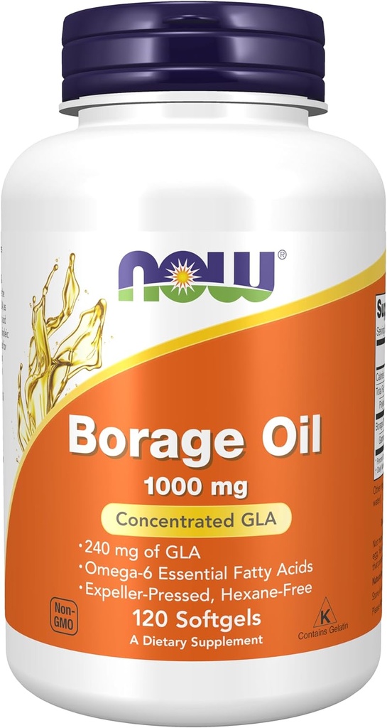 Now Foods Supplements, Borage Oil 1000 mg med 240mg GLA (Gamma Linolensyre), 120 Softgels
