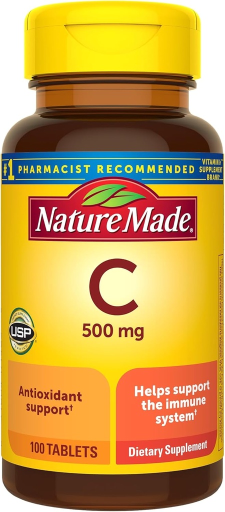 Nature Made C-vitamin 500 mg, Kosttilskud til immunforsvar, 100 tabletter, 100 dages forsyning