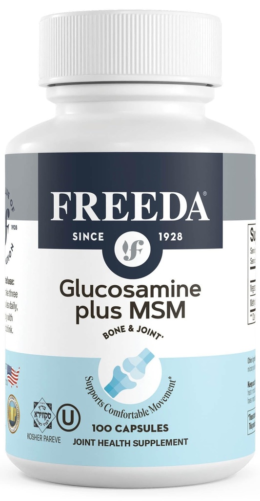 FREEDA Glucosamin MSM - Vegansk fælles fleksibilitet og mobilitetstillæg - Vegetarisk glucosamin uden Shellfish - Understøtter fælles funktion - Third- Party Testet - (100 kapsler)