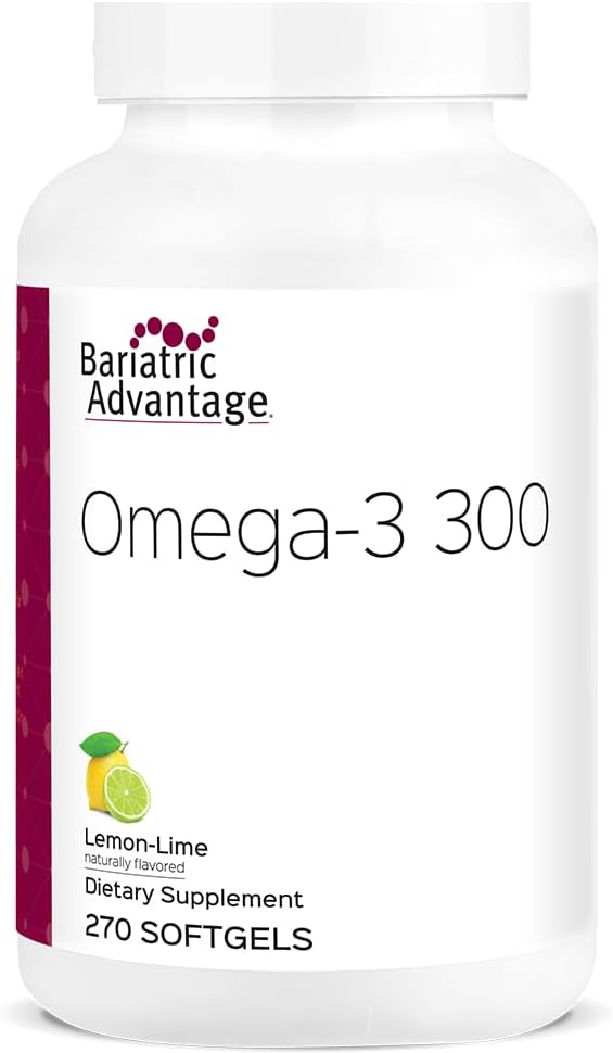 Bariatric Advantage Omega-3 300 EPA DHA Fish Oil Capsules, Koncentreret kilde til fedtsyrer fra bæredygtigt syret koldt vand fisk - Lemon Lime, 270 Softels