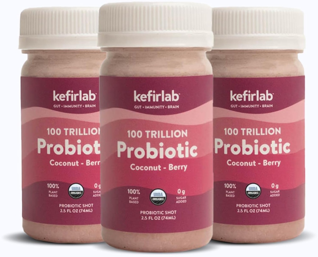 KefirLab Probiotika 100T CFU - 36 Strops - Vegan & Organic - Support Fordøjelse, Immunsystem, Brain Health, Mood & Stress. Berry (16-Pack)