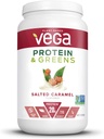 Vega Protein and Greens, Saltet Caramel, Vegan Protein Powder, 20g Plant Based Protein, Low Carb, Keto, Dairy Free, Gluten Free, Non GMO, Pea Protein for Women and Men, 1.7 Pounds (25 Servere)