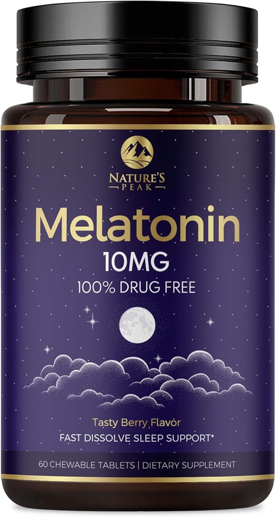 Melatonin 10mg Fast Opløs Kosttilskud, Søvntilskud til voksne - Ekstra styrke 10 mg Melatonin Tablet til Restaured Sleep Support, Strawberry Flavor, Sugar- Free Non- GMO - 60 dages forsyning