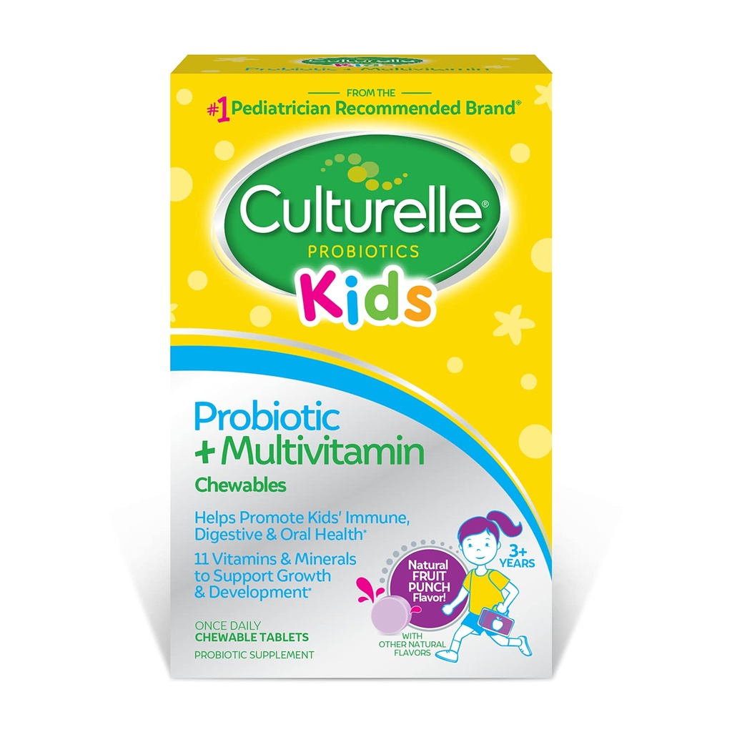 Culturelle Kids Probiotiske + Komplet Multivitamin Chewable For Kids, Age 3 +, 30 Greve, fordøjelsessygdomme, Oral Health & immunforsvar - med 11 vitaminer og mineraler, herunder C-vitamin, D3 & Zink