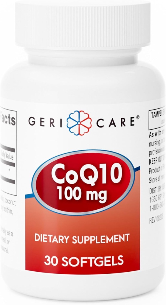 GeriCare CoQ10 100mg Softgels - High Absorption Co Q 10 Supplement - Nem at synke Q10 Coenzym til mænd, kvinder og ældre - 1 måned Tilgang, 30 Greve - Rejsevenlig