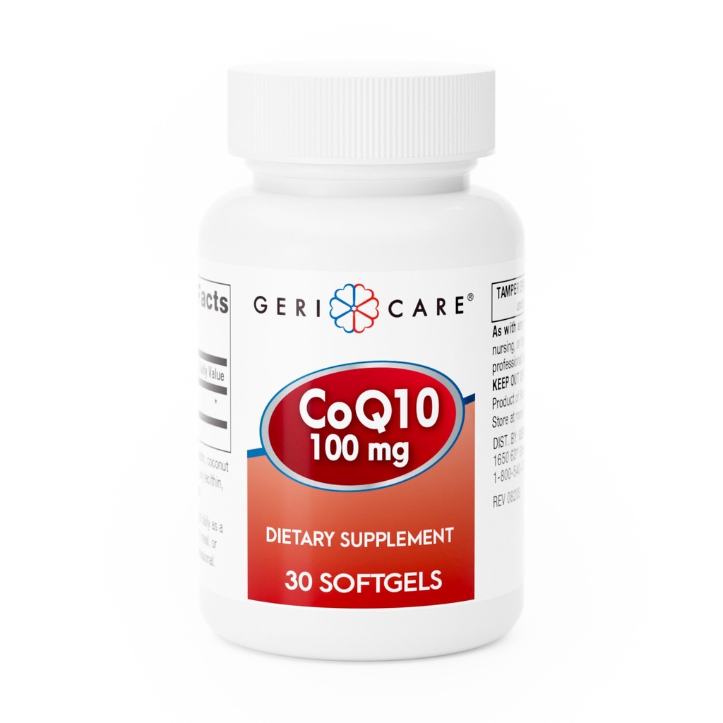 GeriCare CoQ10 100mg Softgels - High Absorption Co Q 10 Supplement - Nem at synke Q10 Coenzym til mænd, kvinder og ældre - 1 måned Tilgang, 30 Greve - Rejsevenlig