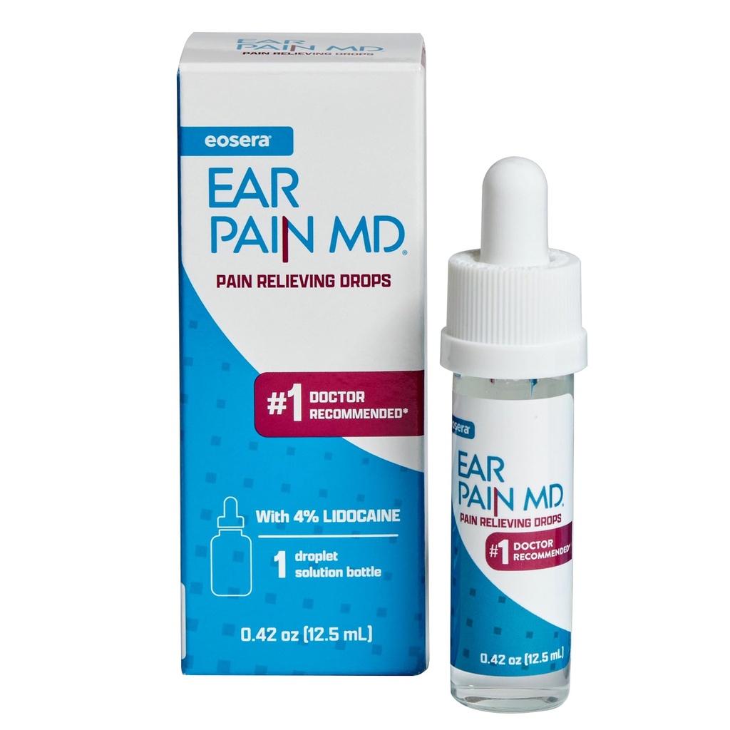 Eosera Ear Pain MD ® - 4% Lidocain Ear Drops til maksimal styrke smertelindring - hastigt virkende, umættende Earache Behandling for voksne & børn (12,5 ml)