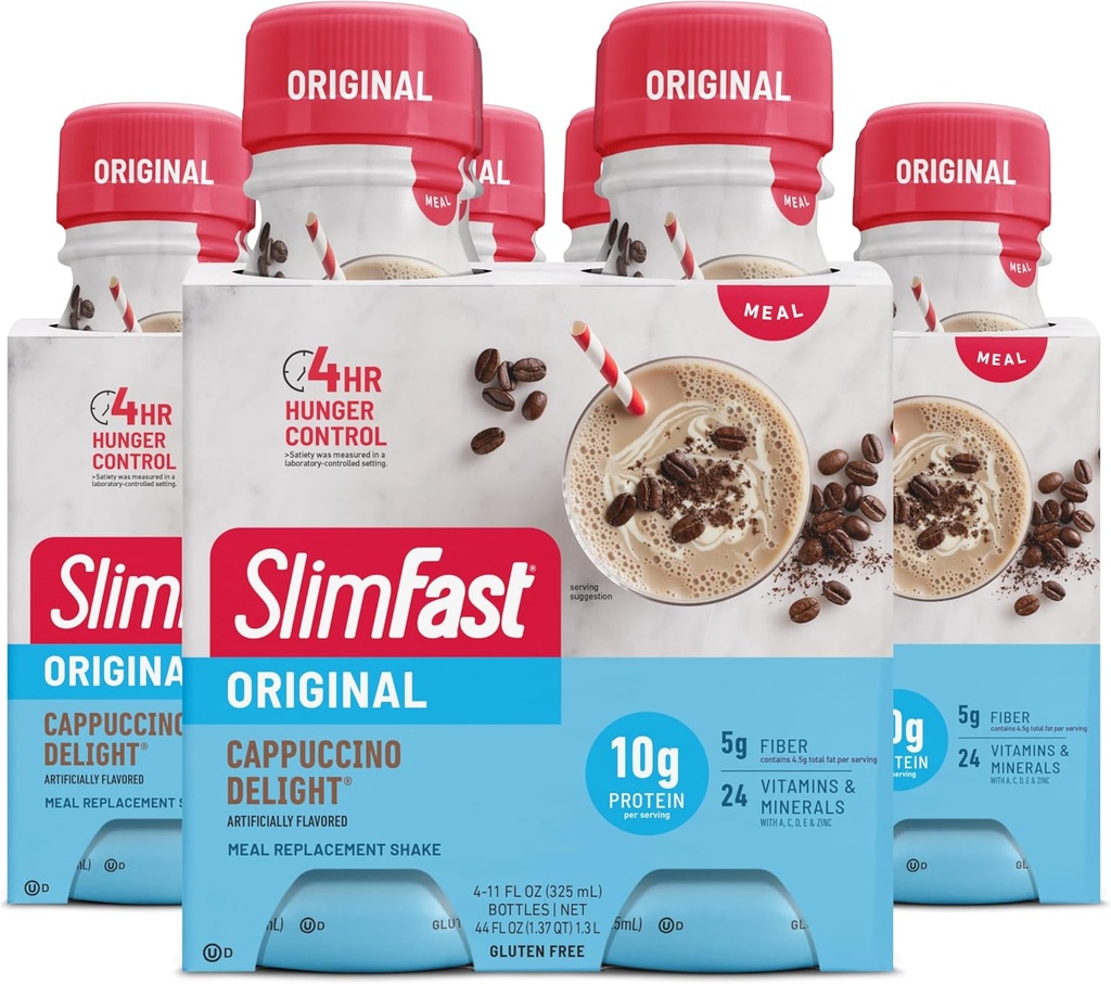 SlimFast Meal udskiftning Shake, Original Cappuccino Delight, 10g klar til at drikke protein til vægttab, 11 Fl. Oz flaske, 4 greve (pakke af 3) (Packaging May Vary)