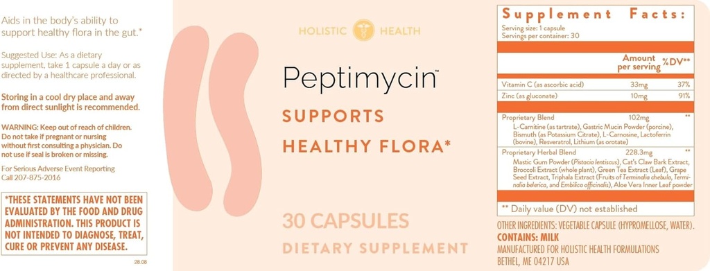Holistisk sundhed peptiMycin understøtter sund Gut Flora - Gut Health Kosttilskud til støtte sund immunsystem og Gastrointestinal funktionsmåde - 30 kapsler