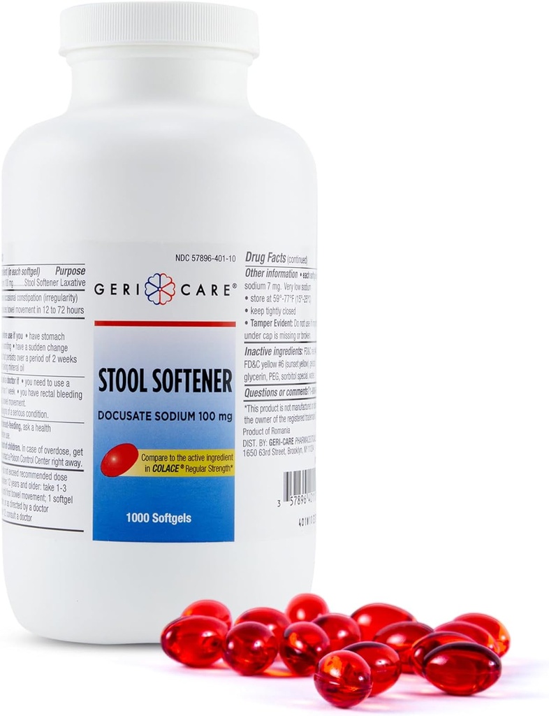 GeriCare Afføringsmiddel Docusat Natrium 100 mg, Laxative 1000 Greve (pakke med 2)