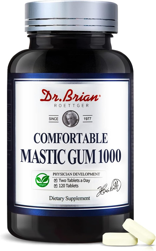 Dr.Brian Mastic Gum 1000mg Natural Formel Supporting Gastrointestinal Sundhed, fordøjelsessystemet og immunsystemet - Mave, Duodenal & Oral Health