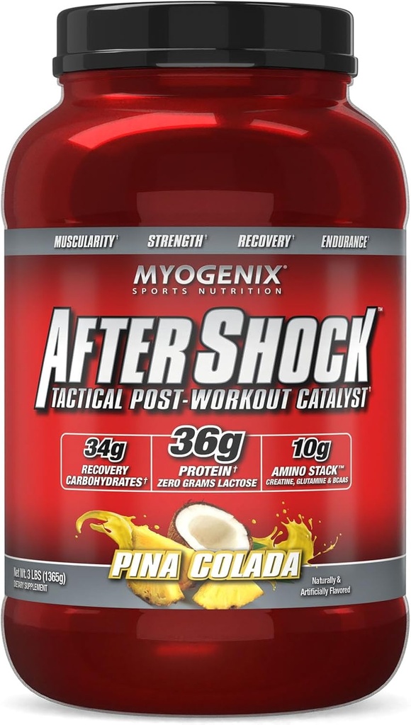 Myogenix Aftershock Post Workout - Muscle Growth Whey Protein Powder - Speeds Up Muscle Growth and Recovery - Understøtter fælles sundhed og genopfrisker Glycogen - Pina Colada, 3 lbs