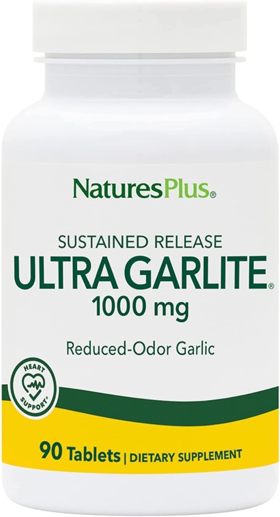 NaturesPlus Ultra Garlite 1000 mg - 90 tabletter - Reduceret -Odor hvidløg - Nutritional Support til Free- Radical Defense & immunforsvar - Vedvarende udgivelse - 90 Servering