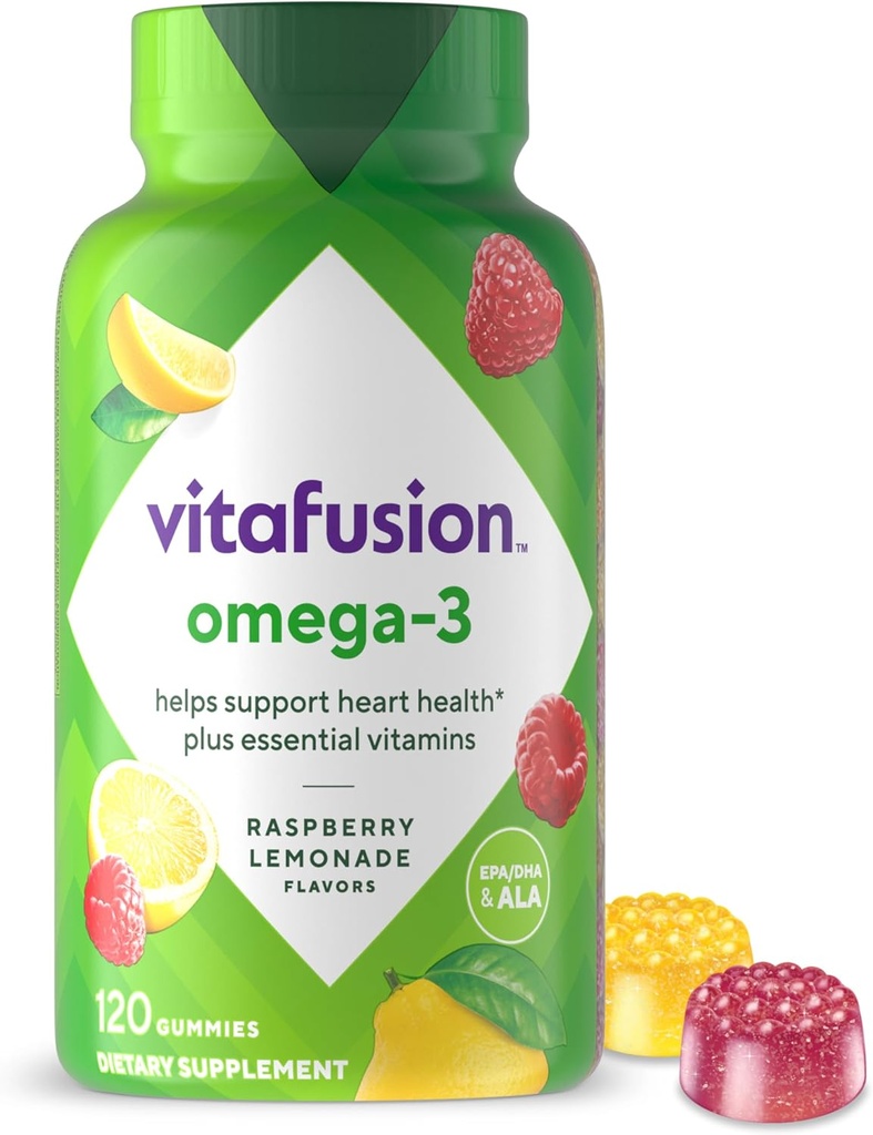 Viafusion Omega-3 Gummy Vitamin, Berry Lemonade Flavored, Heart Health Vitamin (1) Med Omega 3 EPA / DHA og Vitamin A, C, D og E, Amerikas Nummer 1 Vitamin Brand, 60 Day Supply, 120 Greve