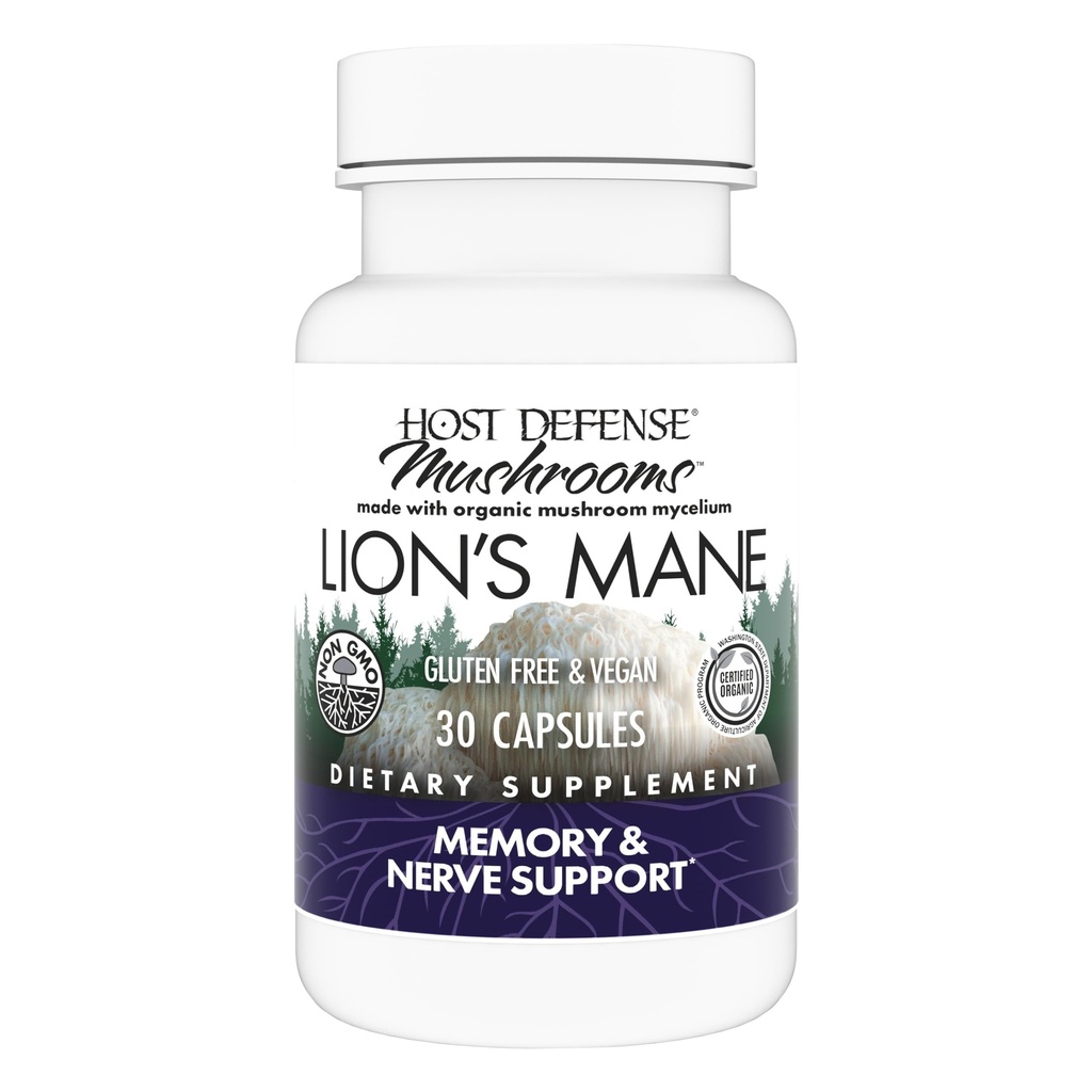 Værtsforsvar Mushrooms Lions Mane - Supplement Kapsler til Hjerne Sundhedsstøtte - Mushroom Support til Fokus & Hukommelse Funktion - Immun & Nervesystemet Supplement - 30 Kapsler (15 Servere) *