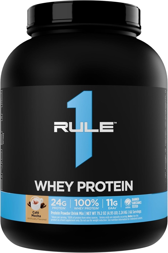 Rule 1 Whey Protein – 24g Fast-Acting Protein from All-Whey Sources with Naturally Occurring EAAs & BCAAs for Workout Recovery or Anytime Use (5 Pounds*, Café Mocha)
