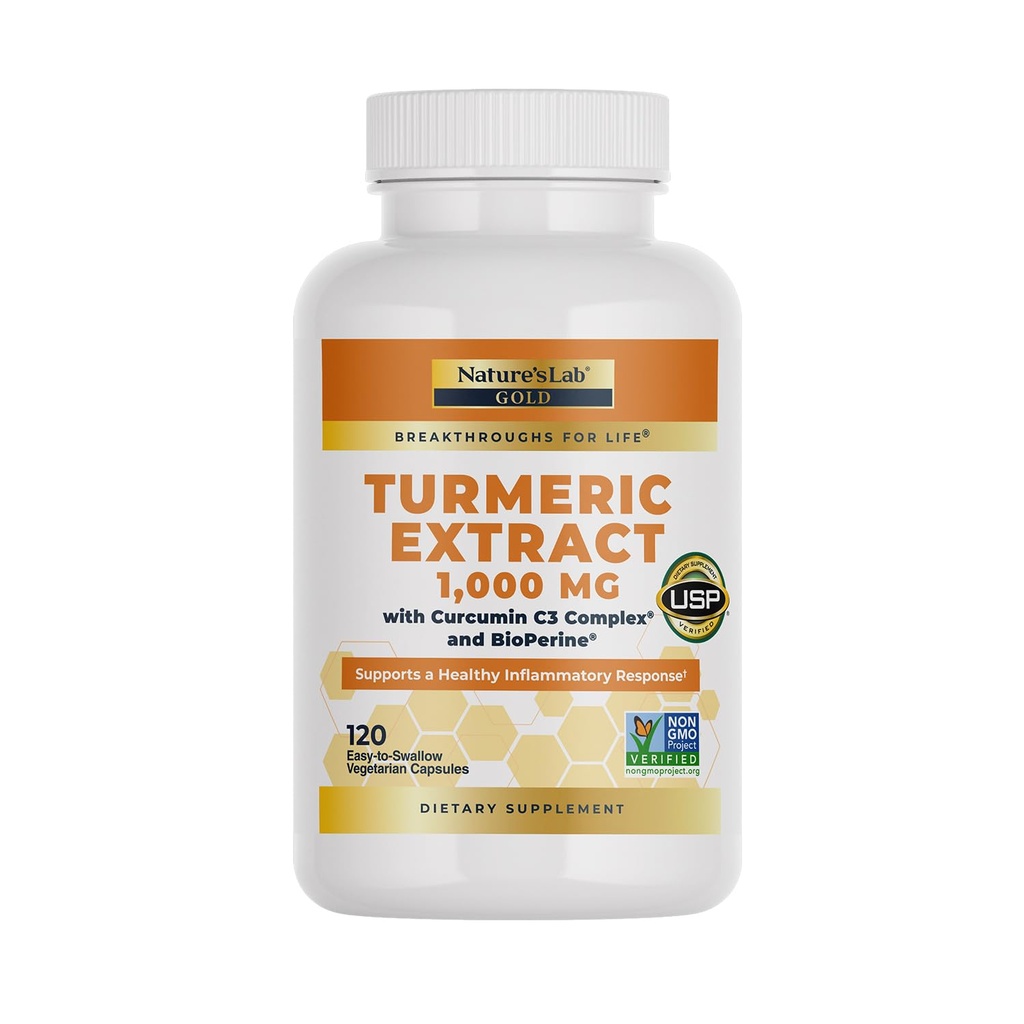 Nature 's Lab gurkemeje C3 Complex 1000mg - gurkemeje 1000mg & BioPerine 5mg Standardiseret til 95%, fremmer kardiovaskulær, immunforsvar, fælles, hud sundhed - 120 kapsler (60 dages forsyning)