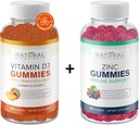 Natural BioScience Sugar Free Vitamin D3 K2 Gummies 5000 IE & Zink Gummies 50 mg, Extra Strength, Immunsupport, Knoglesundhed, Heart Health, Skin Support, 60 Gummy Vitamin