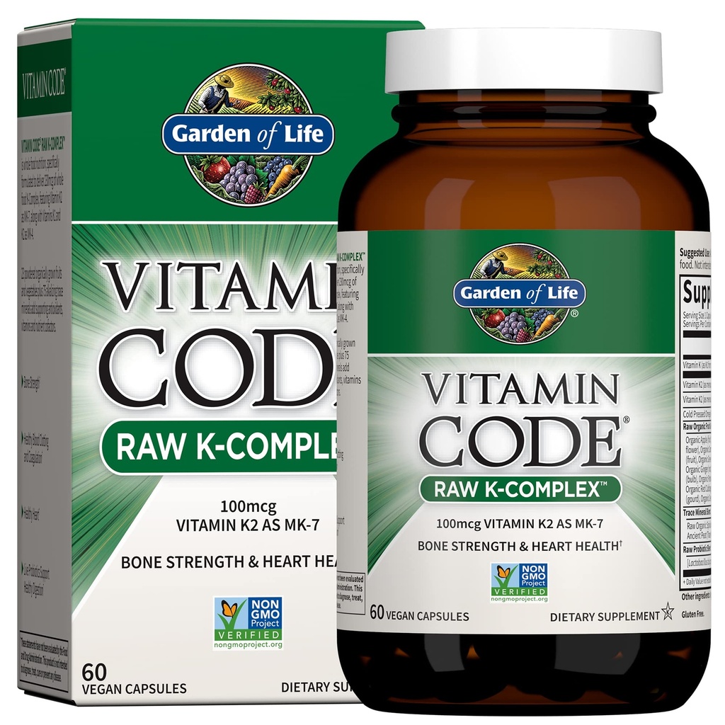 Have of Life Vitamin K2 og K1, Vitamin Code Vegan K Complex Vitamin til ben Styrke og hjerte sundhed, Omega Rich Hør Seed Oil, Trace Minerals, Probiotika, 60 dages forsyning