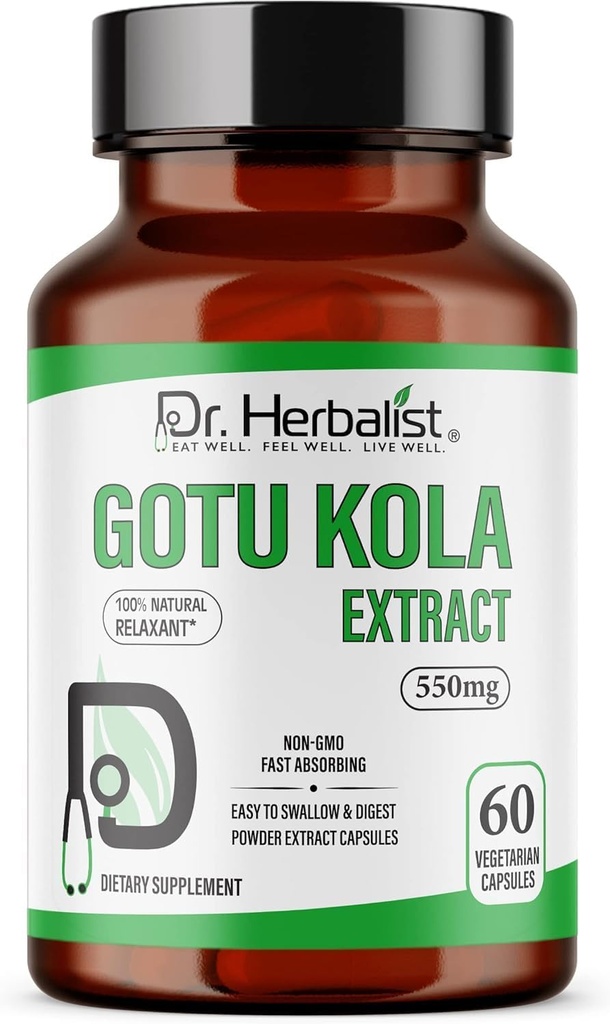 DR. Herbalist Gotu Kola Extract 550mg – 60 Vegan Capsules | 10:1 Extract = 5,500mg Raw Herb | Premium Quality | Non-GMO, Gluten-Free | Daily Herbal Support | Centella asiatica Extract