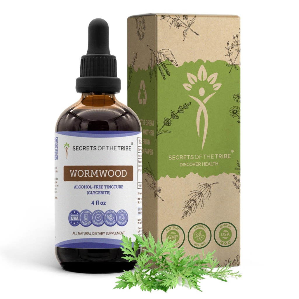 Secrets of the Tribe Wormwood Alcohol- Free Liquid Extract, Wormwood (Artemisia Absinthium) Tørret Herb (4 FL OZ)
