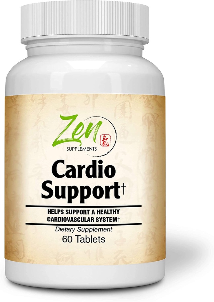 Zen Kosttilskud - Cardio Support Plus Antioxidanter, L- Carnitin, L- Taurine, med Coenzym Q10, Hawthorn, Horsechestnut, Cayenne, Grape Seed og E-vitamin, fremmer et sundt hjerte 60- Tabs