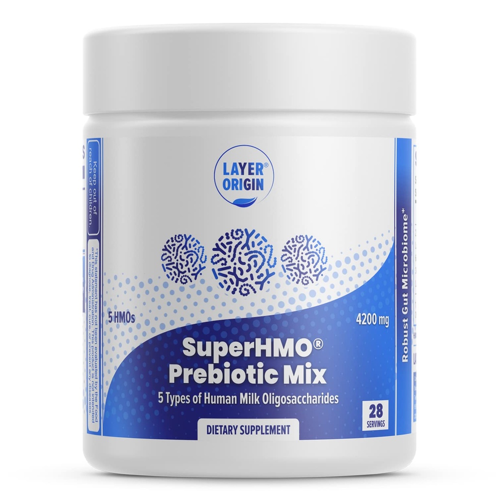 Layer Origin SuperHMO Prebiotic Mix med 5-HMO Prebiotic Fiber til Gut, fordøjelse, hjerne sundhed - pulver, 28 Servere