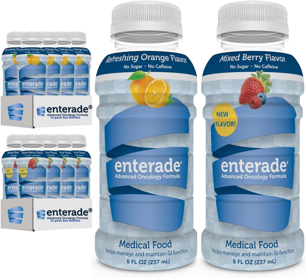 enterade AO 24 pakker blandet berry og orange bundle, specielt formeret til at reducere behandling GI bivirkninger, 8oz blandet berry (12 pack) + 8oz Orange (12 pack).