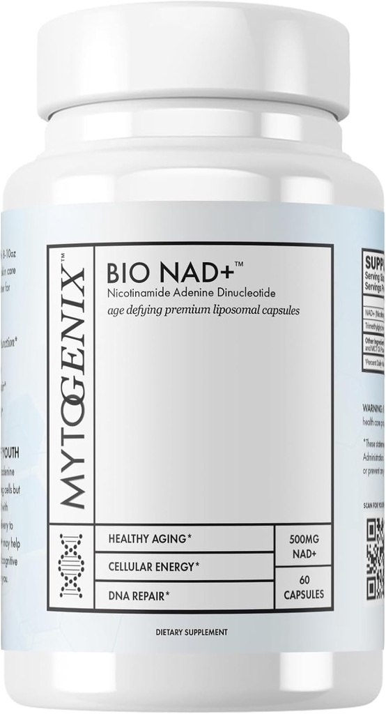 Pure NAD + kapsler - Nicotinamid Adenine Dinucleotid - NAD + tillæg - 60 kapsler Per flaske - 500mg NAD + per servering - fremmer Anti- Aging - Cellular sundhed og funktion - DNA reparation