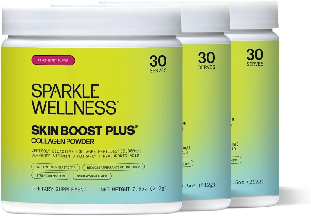 Sparkle Wellness Skin Boost Plus (Mixed Berry) 30-Serves] | Collagen Powder with VERISOL Bioactive Hydrolyzed Collagen Peptides, Vitamin C & Hyaluronic Acid | Improve Skin Elasticity
