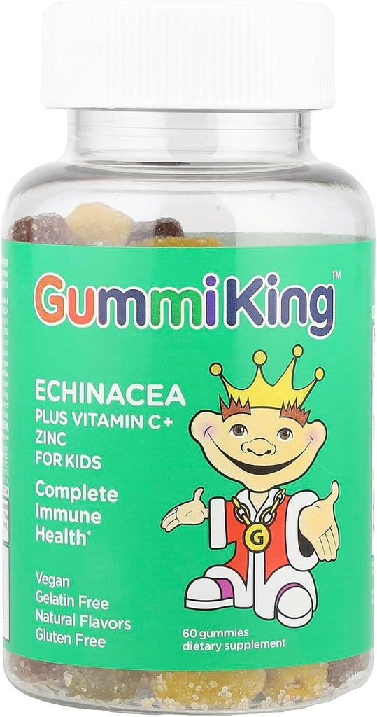 Gummi King Echinacea Plus Vitamin-C Zinc Supplement, Strawberry/Lemon/Orange/Grape/Cherry/Grapefruit, 60 Count