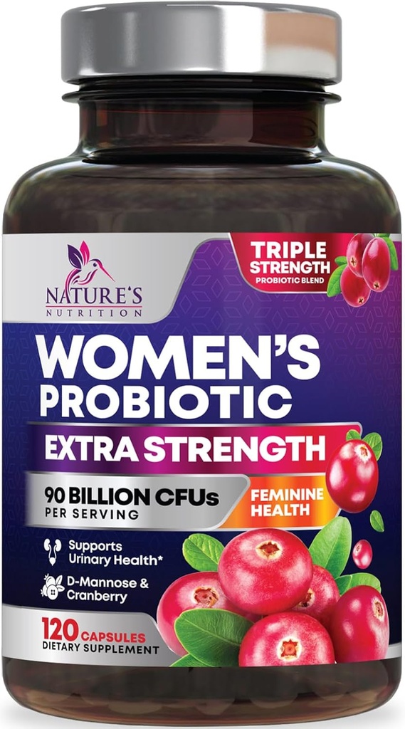 Probiotics for Women Digestive Health Support - 90 Billion CFU Women's Probiotic, 16 Strains, Cranberry, Vaginal Probiotic with Prebiotics, PH, Immune, Urinary, & Feminine Health Support, 120 Capsules