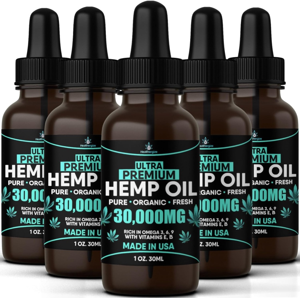 Hamp Oil Organic Extract- 5 Packs- Ultra High Potensy Hamp Seed Olie- Full Flavor Natural Benefits -Lavet i USA- for hud, Relief, Sleep, rolig, afspænding, muskler, Massage- Safe for Pets- Full Omega 3,6,9