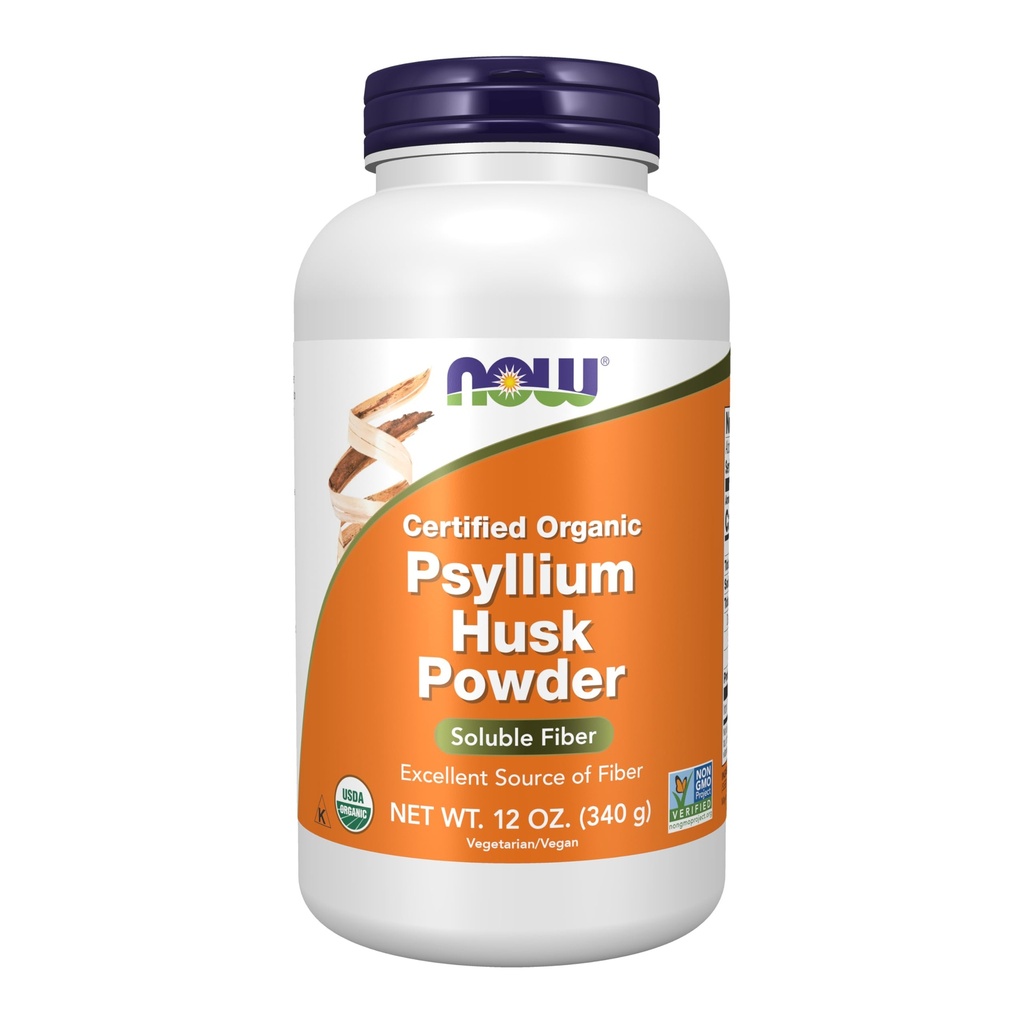 Now Foods Supplements, Psyllium Husk Powder, Certified Organic, Non- GMO Project Verified, Opløselig Fiber, 12- Ounce