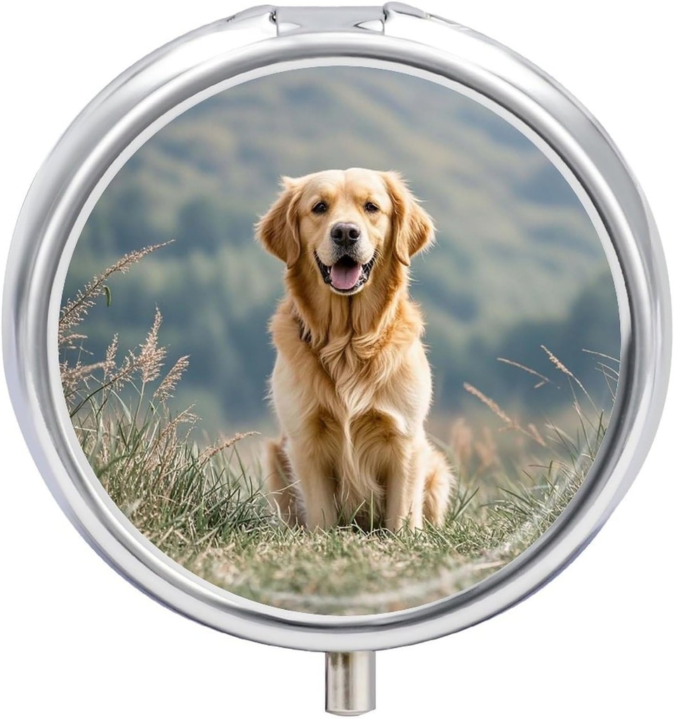 Round pill box Golden Retriever hund Printed 3 Segment Lille pill sag Portable Travel Pill Container til at holde kosttilskud Vitamin Fish Oil Medication