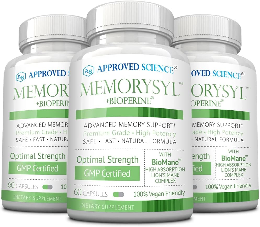 Godkendte Science MemorySyl - Memory Boosting Supplement - Forbedre fokus og koncentration - Beskyt mod kognitiv nedbrydning - med Lions Mane og BioPerine - 3 måneders forsyning - Vegan