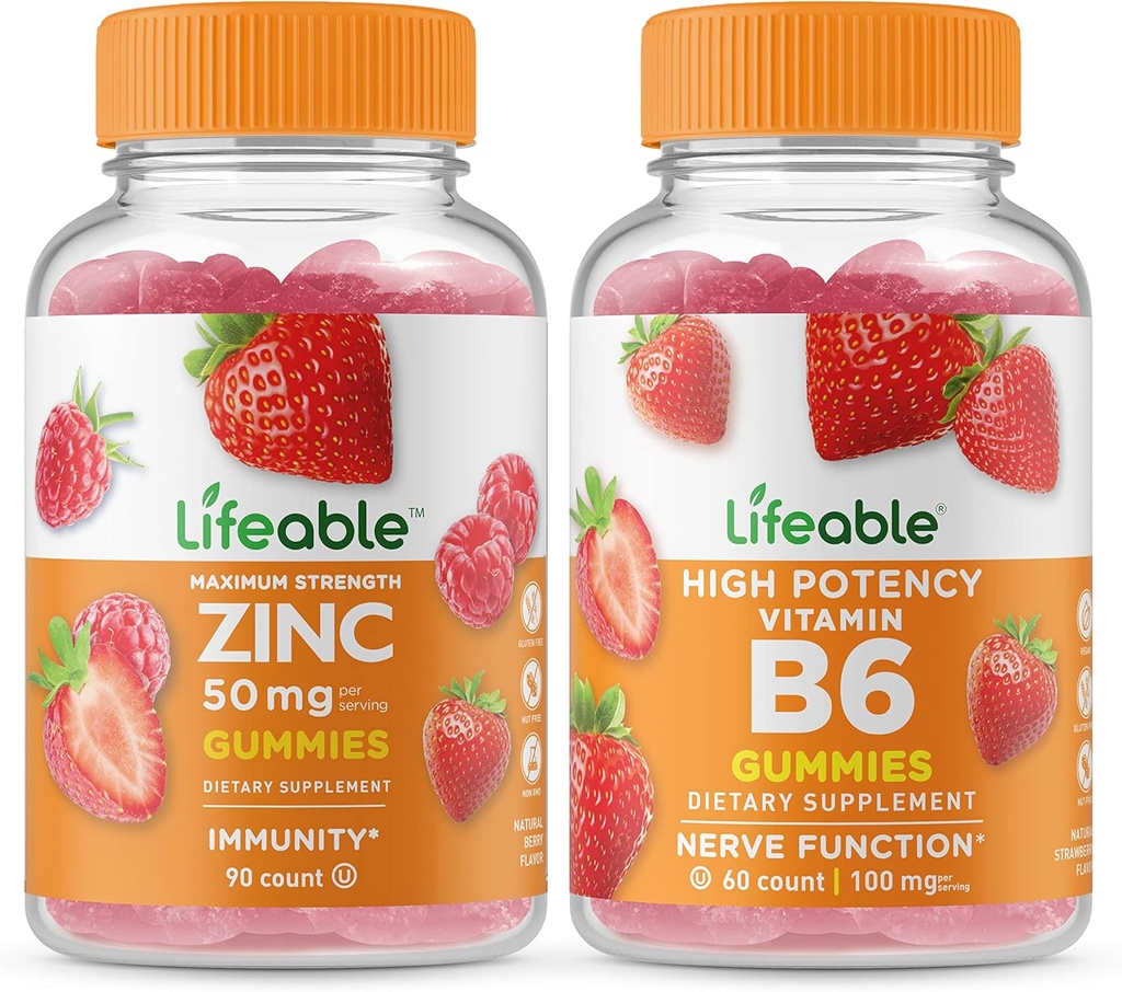 Lifeable Zink 50mg + vitamin B6, Gummies Bundle - Great Tasting, Vitamin Supplement, Gluten fri, GMO fri, Chewable Gummy