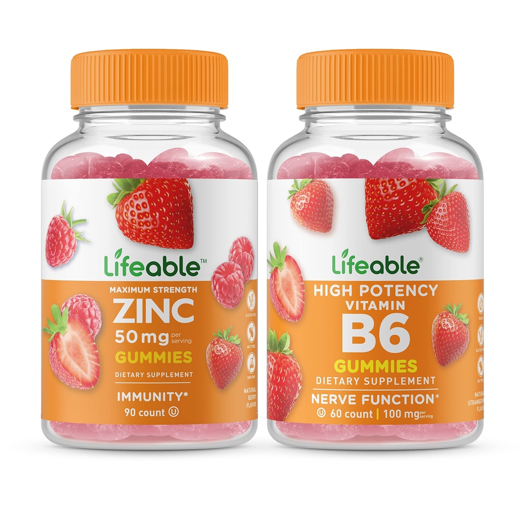Lifeable Zink 50mg + vitamin B6, Gummies Bundle - Great Tasting, Vitamin Supplement, Gluten fri, GMO fri, Chewable Gummy