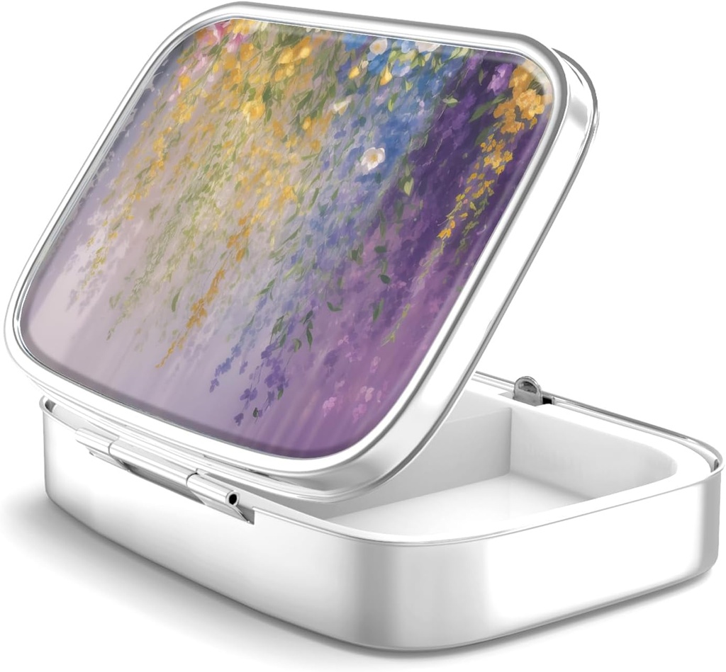 Pill Box 2 Segment Lille Pill Case, Portable for Pocket eller Purse Pill Arrangør Pill Container Holder til at holde vitaminer, medicin, fiskeolie og kosttilskud (Vintage Flower Abstract Floral)