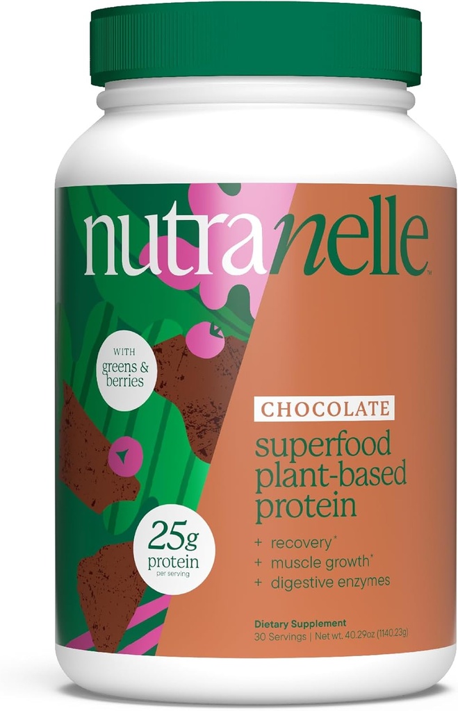 Nutranelle - Plantebaseret protein pulver - 25 g Vegansk protein pulver med 30 Servering - Blended Rice & Pea med Superfoods & Aminosyrer - Zero Sugar - Chokolade