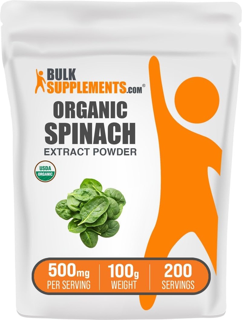 BulkSupplements.com Organic Spinach Extract Powder - Organic Spinach Powder from Leaf Extract, Herbal Supplement - Gluten Free, 500mg per Serving, 100g (3,5 oz) (Pack of 1)