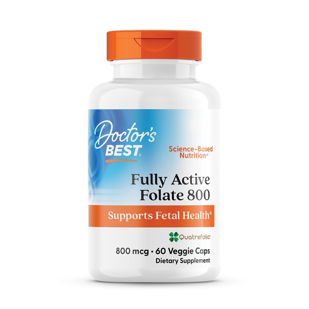 Læger Bedste Fuldt Aktiv Folate 800 med Quatrefolisk, Understøtter Føtale Sundhed, Non-GMO, Gluten Free, Vegan 60 Veggie Caps