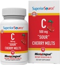 Superior Source C 500 mg "Sour" Cherry Melts - Daily Vitamin Supplement understøtter immunforsvar - C-vitamin Formel Aids Cell Health - 90 Sublingual Opløsning Tablets