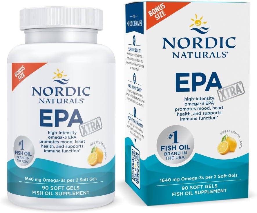 Nordic Naturals EPA Xtra, Lemon - 90 Soft Gels - 1640 mg Omega-3 - High-Intensity EPA Formula for Positive Mood, Heart Health & Healthy Immunity - Non-GMO - 45 Servings
