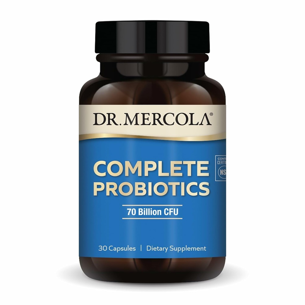 Dr. Mercola Complete Probiotics - 70 Millioner CFU - Understøtter immunforsvar, fordøjelsesbesvær og Gut Sundhed - Funktioner 10 Stammer - Hylde Stabil - GMO- Free, Gluten- Free & Soy- Free - 30 Kapsler (30 Servere)