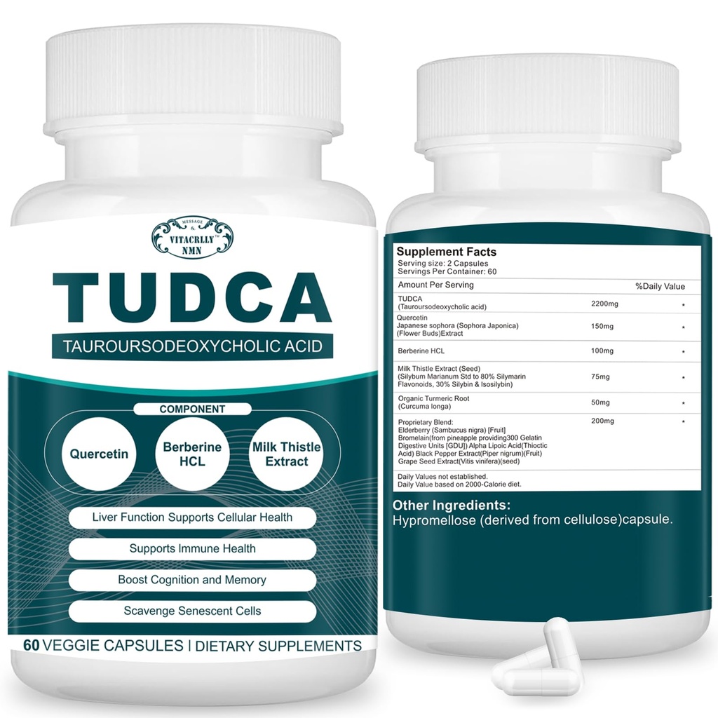 2200MG TUDCA Kosttilskud - Bile Salts Supplement Complex for lever Detox & Cleanse, Gallblære Cleanse, fordøjelsessygdomme 60 kapsler